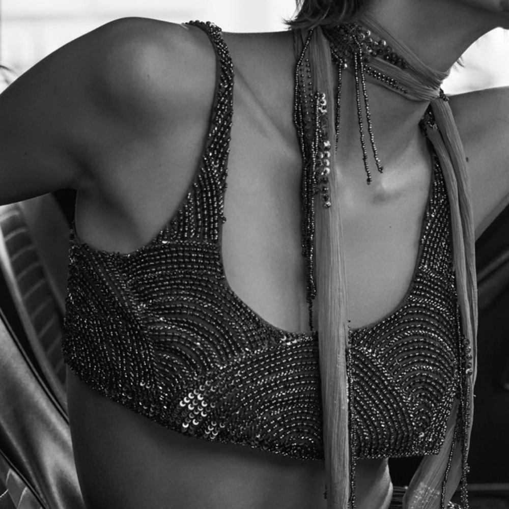 NWT ZARA BEADED SEQUIN BANDEAU TOP